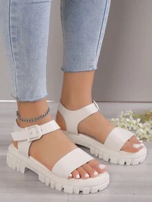 European And American Simple Style Fashionable Roman Style Wedge Heels Platform Sandals With Ankle Strap - Beige - View 5