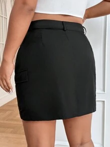 SHEIN EZwear 大碼側翻蓋口袋半身裙 - 黑色 - 查看 2