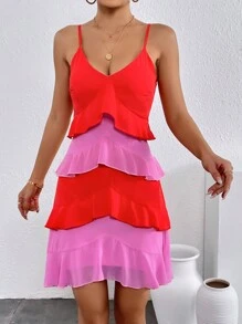 SHEIN Privé Vestido de tirantes de dos tonos bajo a capas - Multicolor - Ver 1