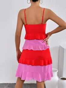 SHEIN Privé Vestido de tirantes de dos tonos bajo a capas - Multicolor - Ver 2