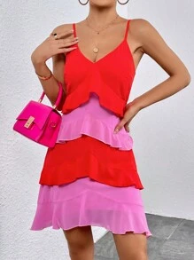 SHEIN Privé Vestido de tirantes de dos tonos bajo a capas - Multicolor - Ver 5