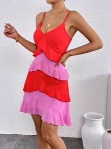 SHEIN Privé Vestido de tirantes de dos tonos bajo a capas - Multicolor - Ver 6