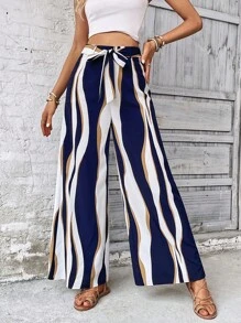 SHEIN VCAY Quần nữ Thắt lưng Thắt nơ trước Khối Màu Boho - Nhiều màu - Xem 5