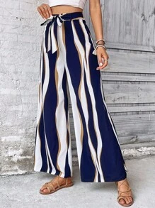 SHEIN VCAY Quần nữ Thắt lưng Thắt nơ trước Khối Màu Boho - Nhiều màu - Xem 3