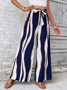 SHEIN VCAY Quần nữ Thắt lưng Thắt nơ trước Khối Màu Boho - Nhiều màu - Xem 4