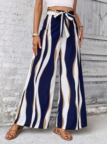 SHEIN VCAY Quần nữ Thắt lưng Thắt nơ trước Khối Màu Boho - Nhiều màu - Xem 1