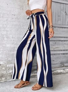 SHEIN VCAY Quần nữ Thắt lưng Thắt nơ trước Khối Màu Boho - Nhiều màu - Xem 6