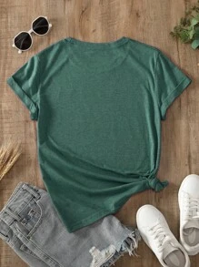 SHEIN LUNE 睫毛和字母圖案T恤 - 青碧色 - 查看 2