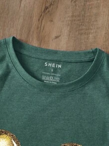 SHEIN LUNE 睫毛和字母圖案T恤 - 青碧色 - 查看 3