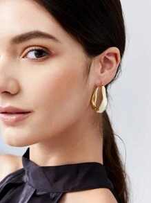 BizChic 1 对休闲锌合金不对称设计环状耳环，适合女士日常装饰 - 金黃色 - 查看 2