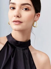 BizChic 1 对休闲锌合金不对称设计环状耳环，适合女士日常装饰 - 金黃色 - 查看 5
