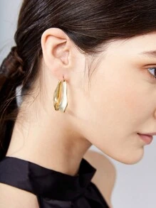 BizChic 1 对休闲锌合金不对称设计环状耳环，适合女士日常装饰 - 金黃色 - 查看 6