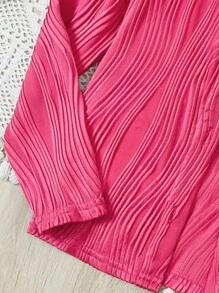 SHEIN 女孩素色前紐扣襯衫和褲子 - 玫紅色 - 查看 3