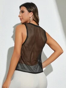 Yoga Trendy 字母圖案運動背心 - 黑色 - 查看 2