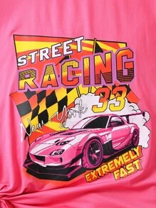 SHEIN 女孩汽車和字母圖案T恤和機車短褲 - 彩色 - 查看 3