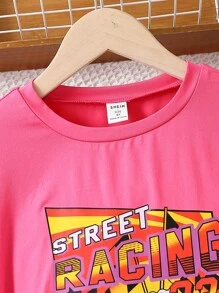 SHEIN 女孩汽車和字母圖案T恤和機車短褲 - 彩色 - 查看 4