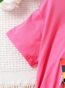 SHEIN 女孩汽車和字母圖案T恤和機車短褲 - 彩色 - 查看 6