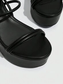 女士極簡粗跟綁帶涼鞋,時尚黑色涼鞋 - 黑色 - 查看 3