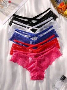 5入組花邊蝴蝶裝飾前扣內褲女性內衣 - 彩色 - 查看 2