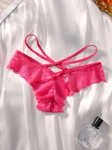 5入組花邊蝴蝶裝飾前扣內褲女性內衣 - 彩色 - 查看 5