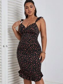 Dreamara Đầm Plus Size Lộ Lưng Xù Viên lá sen Họa tiết hoa Boho - Nhiều màu - Xem 2