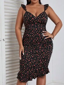 Dreamara Đầm Plus Size Lộ Lưng Xù Viên lá sen Họa tiết hoa Boho - Nhiều màu - Xem 6