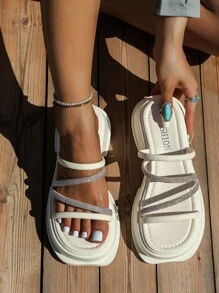 女士坡跟跟防水台涼鞋 - 米色 - 查看 1