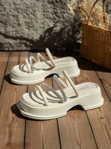 女士坡跟跟防水台涼鞋 - 米色 - 查看 6