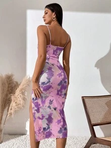 Chiquease 紮染高衩吊帶連衣裙 - 淡紫色 - 查看 2
