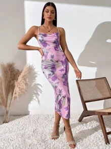 Chiquease 紮染高衩吊帶連衣裙 - 淡紫色 - 查看 4