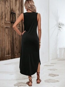 SHEIN LUNE Đầm màu trơn Giải trí - màu đen - Xem 2