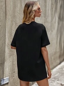 Cottnline 字母圖案落肩T恤 - 黑色 - 查看 2