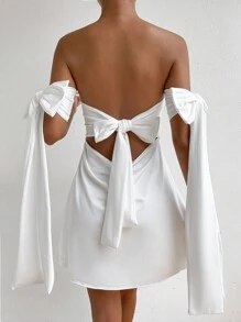 SHEIN Allurite 一字肩鏤空後綁帶蝴蝶結連衣裙