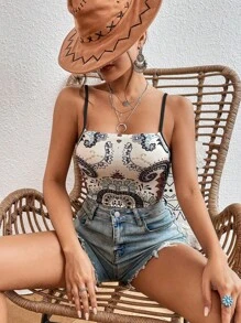 SHEIN Privé Graphic Cami Bodysuit