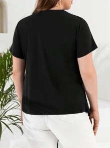 RueChic Plus Cut Out Knot Side Asymmetrical Hem Tee - Black - View 2