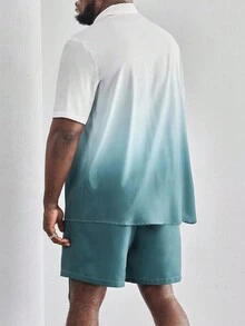 Manfinity Homme 男士大码漸層襯衫和短褲 - 白色 - 查看 2