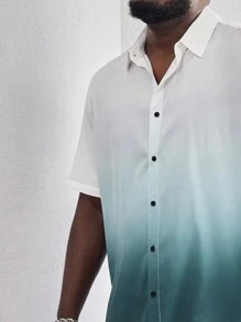 Manfinity Homme 男士大码漸層襯衫和短褲 - 白色 - 查看 3