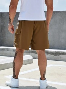 Manfinity Homme Män Plus Kontrast Band Klaff Ficka vid Sidan Dragsko i Midjan Cargo Shorts - Brun - Visa 2