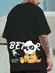 Manfinity EMRG 男士大碼卡通和字母圖案T恤 - 黑色 - 查看 1