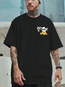 Manfinity EMRG 男士大碼卡通和字母圖案T恤 - 黑色 - 查看 2