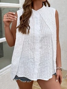 SHEIN Franclia Áo sơ mi Plus Size Nút phía trước màu trơn Giải trí - trắng - Xem 5