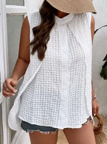 SHEIN Franclia Áo sơ mi Plus Size Nút phía trước màu trơn Giải trí - trắng - Xem 3