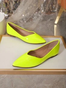 Women Point Toe Ballet Flats, Funky Outdoor Neon Green Flat Shoes - Mustard Yellow - View 1