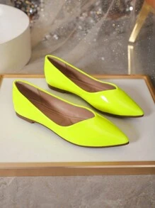 Women Point Toe Ballet Flats, Funky Outdoor Neon Green Flat Shoes - Mustard Yellow - View 4