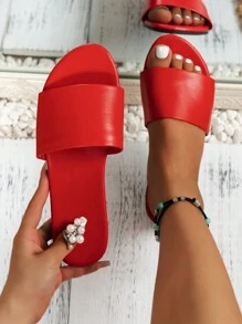 Red Strap Fashionable Slippers,Casual Band Commuting Sandals,Spring Summer Outfits - Red - View 2