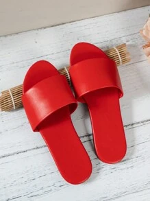 Red Strap Fashionable Slippers,Casual Band Commuting Sandals,Spring Summer Outfits - Red - View 3