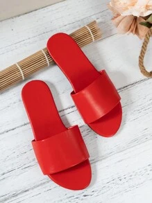 Red Strap Fashionable Slippers,Casual Band Commuting Sandals,Spring Summer Outfits - Red - View 5