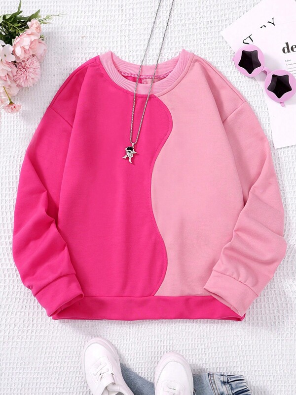 SHEIN Tween Girl Two Tone Drop Shoulder Sweatshirt