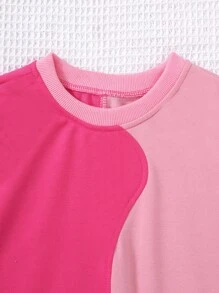 SHEIN Tween Girl Two Tone Drop Shoulder Sweatshirt - Pink - View 4