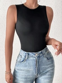 SHEIN Privé Contrast Lace Cut Out Twist Backless Bodysuit - Black - View 5